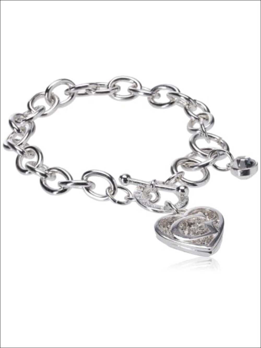 Silver Tone Double Heart Charm Bracelet Toggle Clasp
